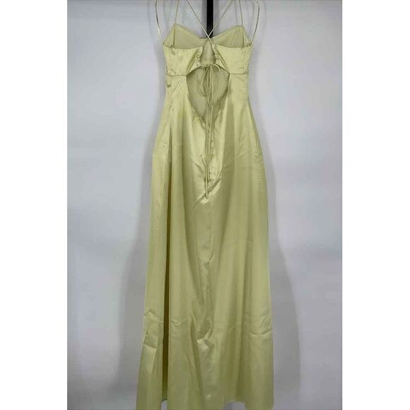 Lulus Women's Stunning Example Light Yellow Satin Backless Maxi Dress  Small - Picture 3 of 3